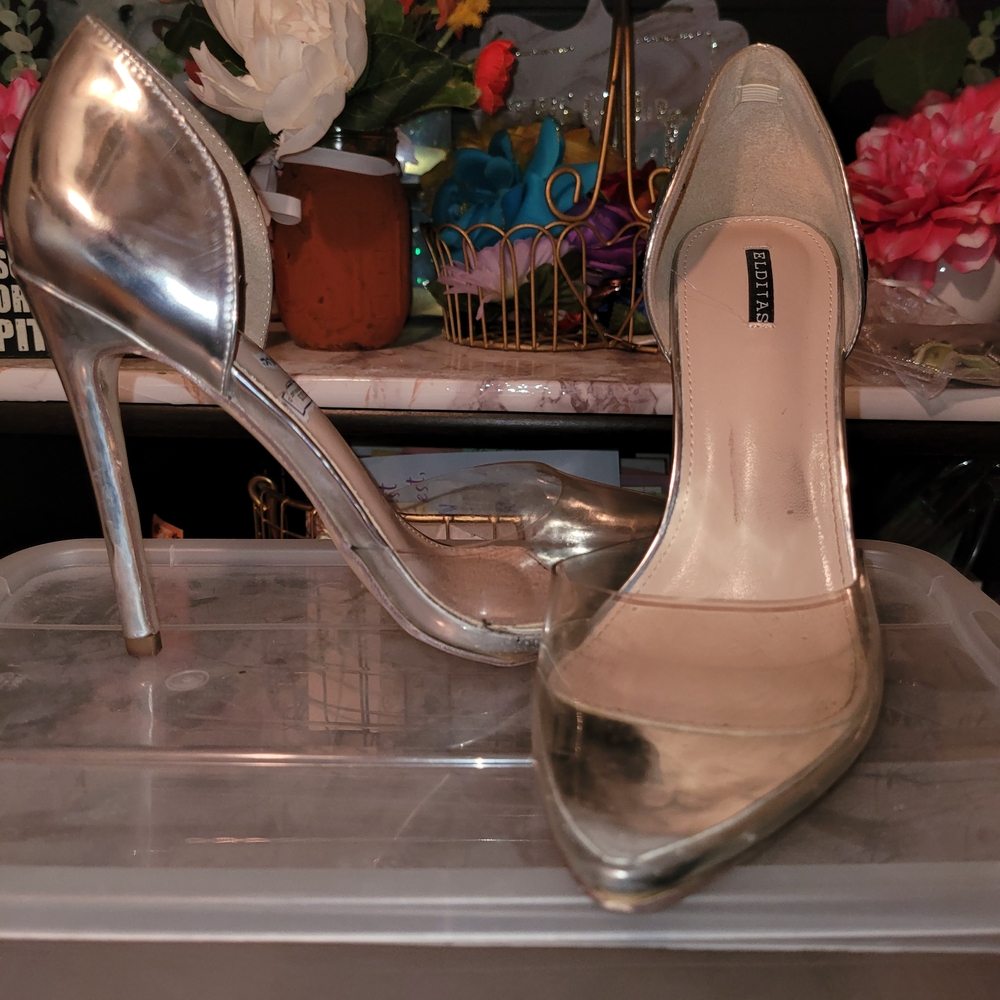 Aris Metallic Silver And Clear High Heels